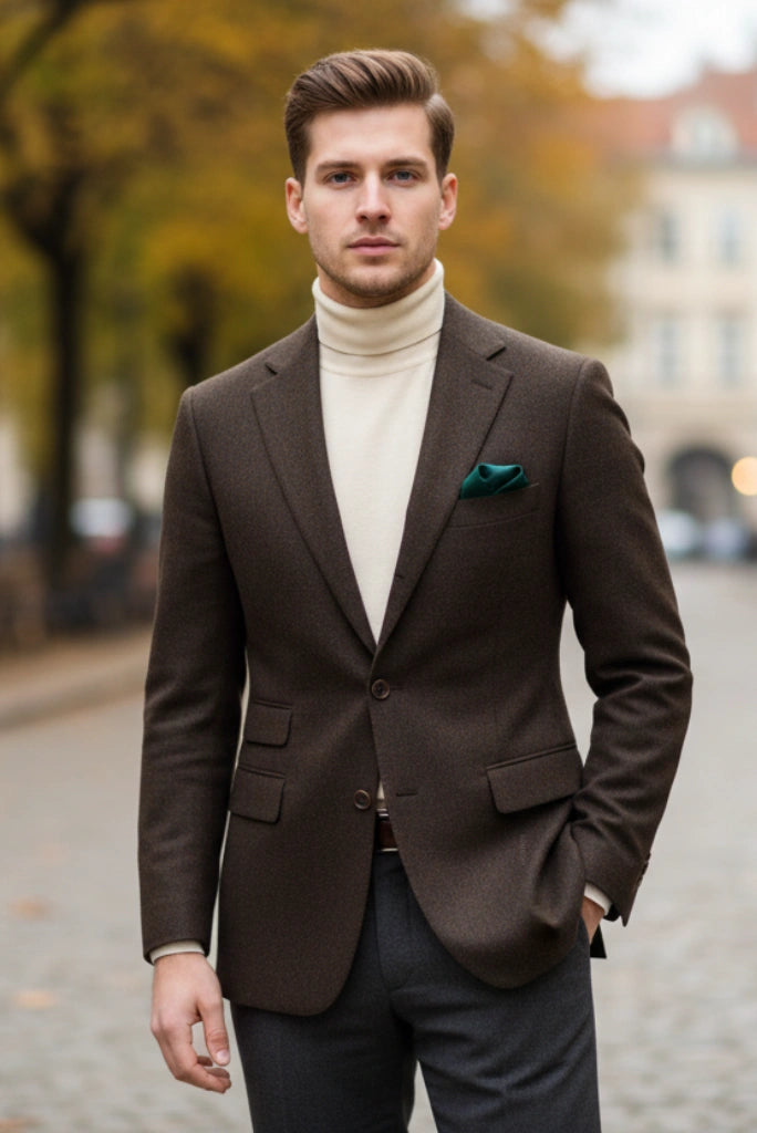 Brown Tweed Blazer for Men-Front