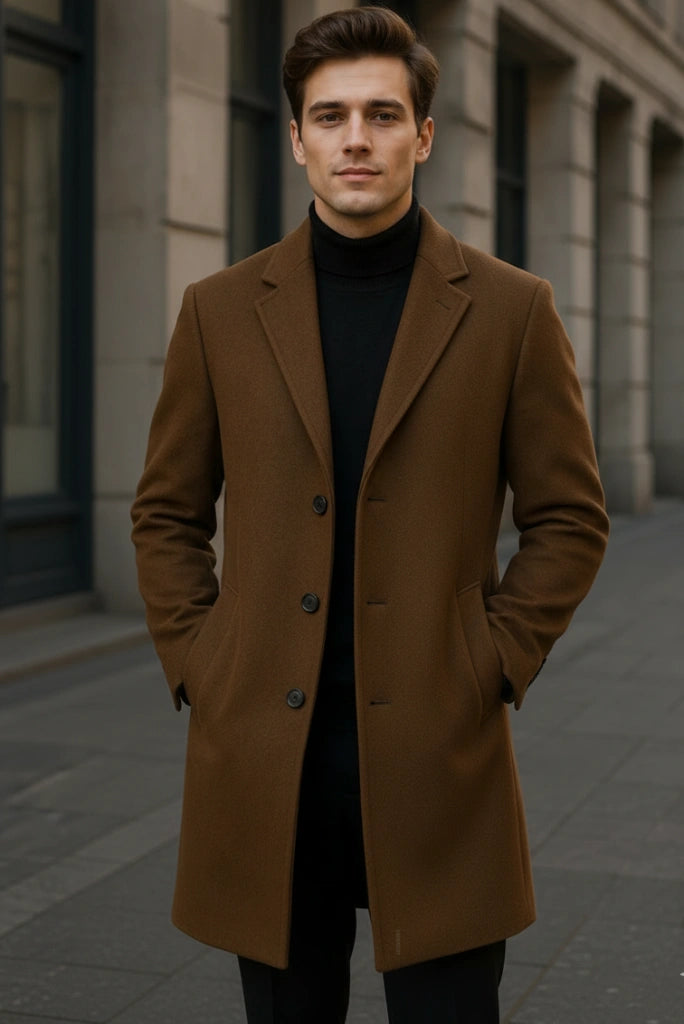 Men Premium Brown Trench Coat-Front