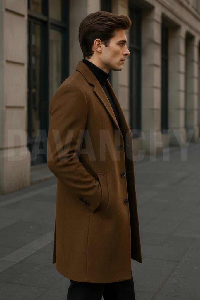 Premium Wool Long Coat Formal Wear-Side