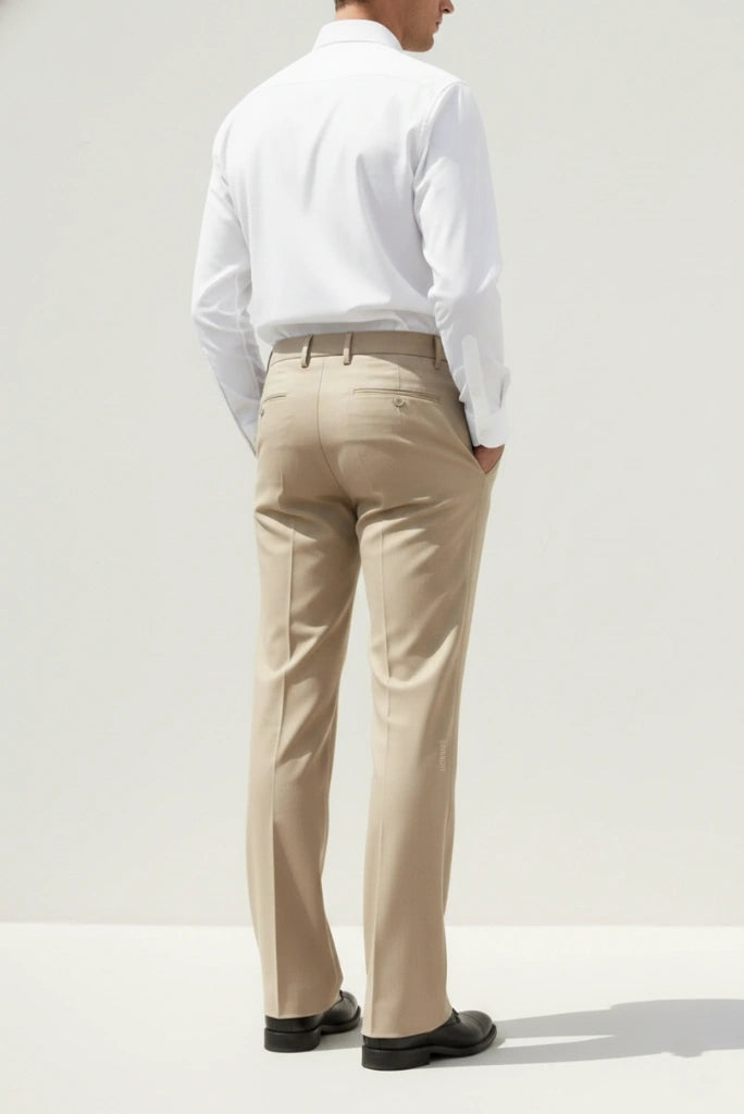 Cream Bootcut Trousers for Men-Back