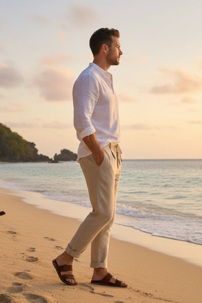 Casual Cream Linen Trouser-Side