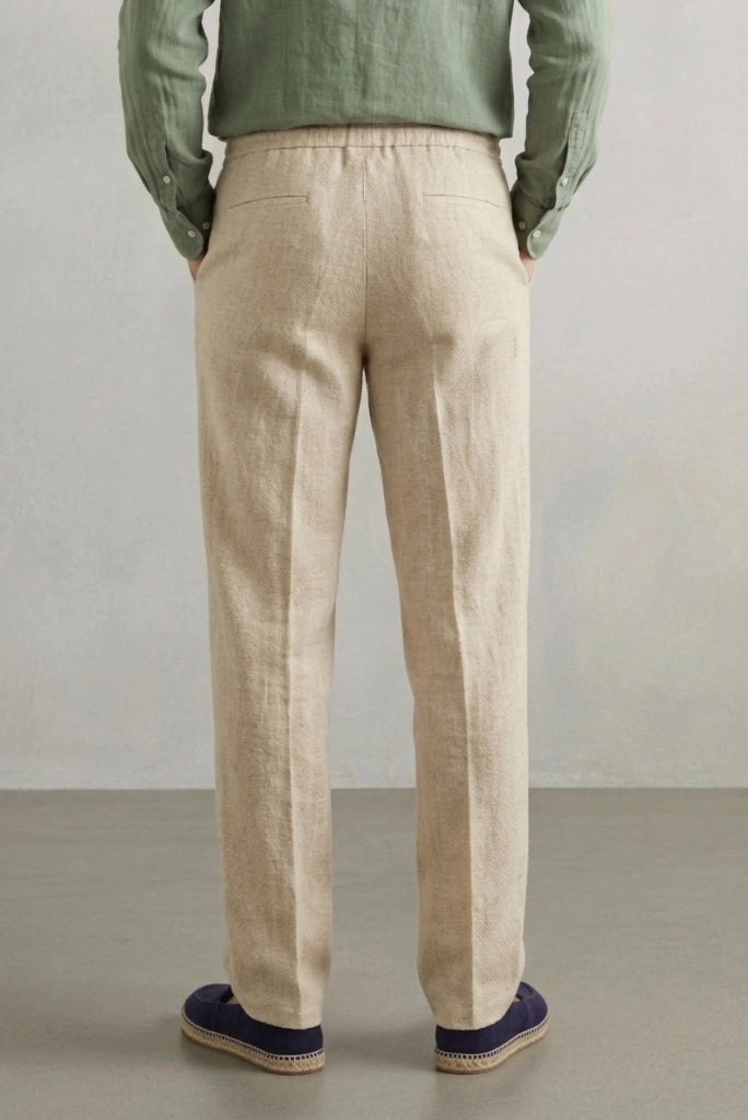 Cream Linen Trouser for Men-Back