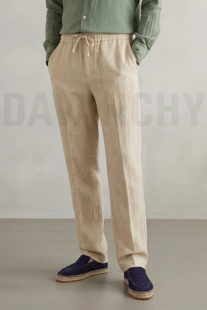 Cream linen pant for men – beach wear-Front