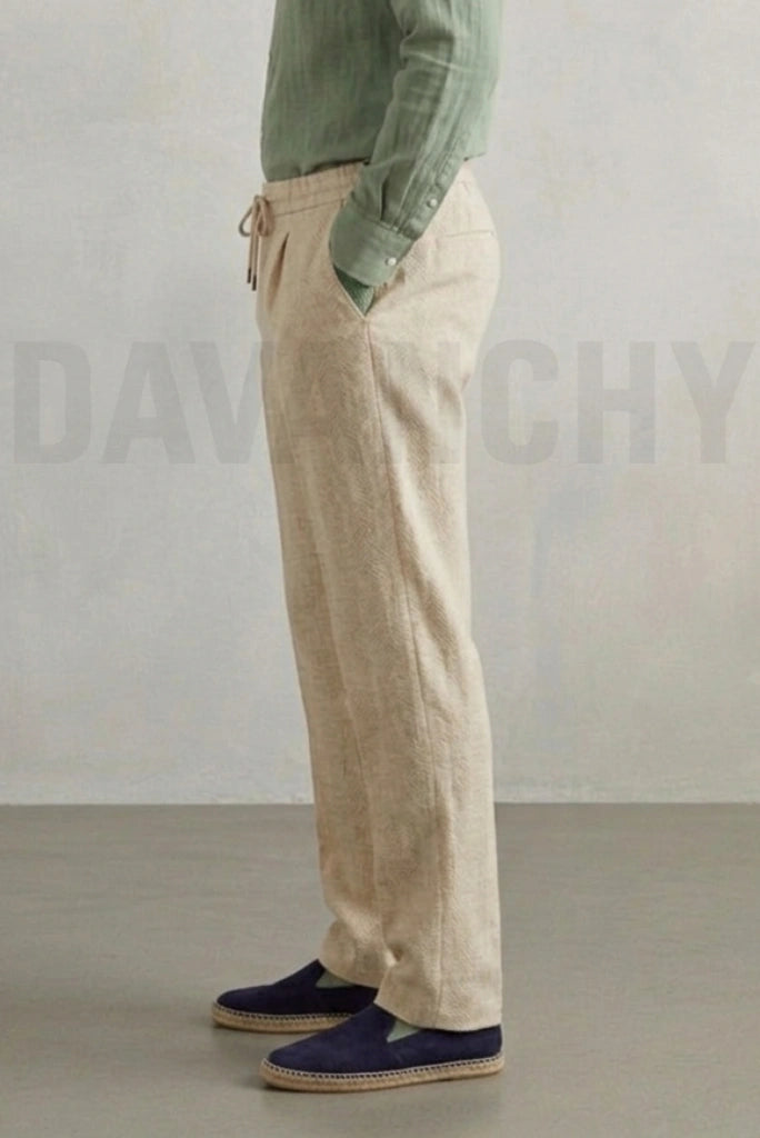 Men cream linen relaxed fit trouser -Side