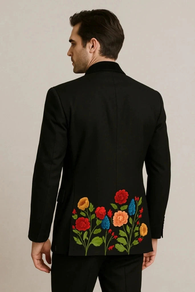 Black Embroidered Blazer Back View