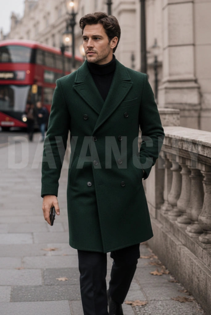 Men Emerald Green Overcoat-Front