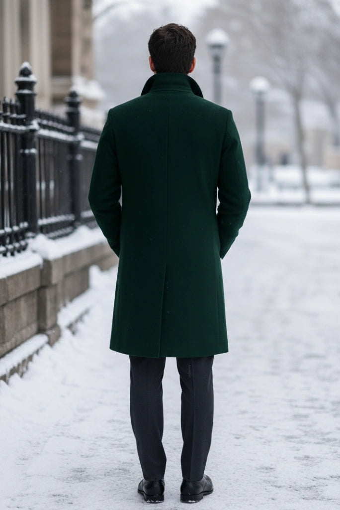 Green Winter Trench Coat Men-Back