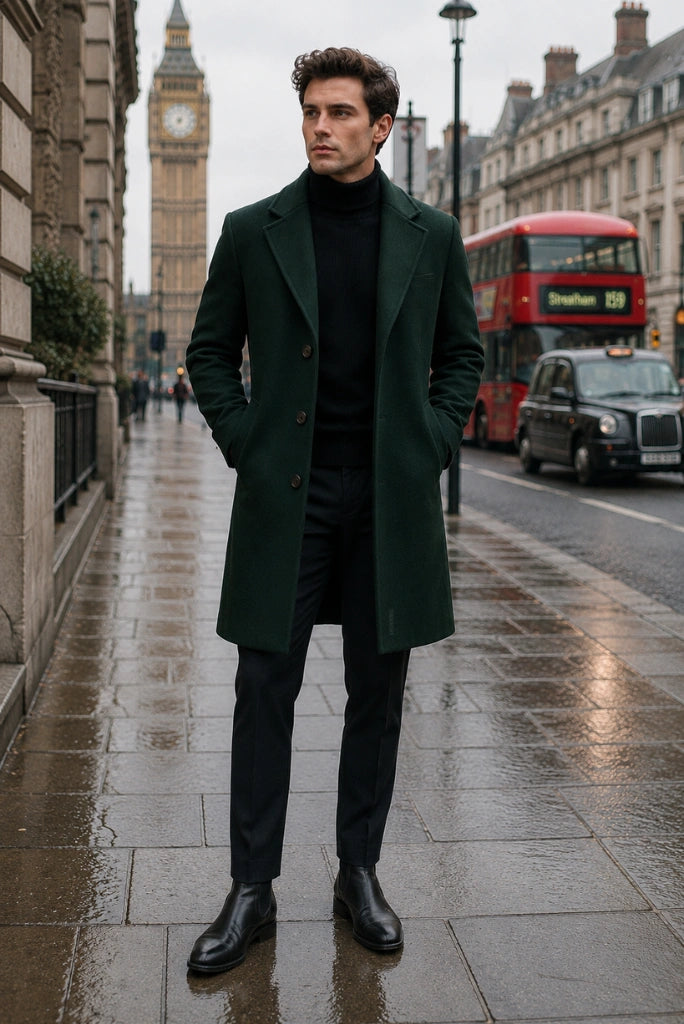 Men Designer Winter Long Trench Coat-Front