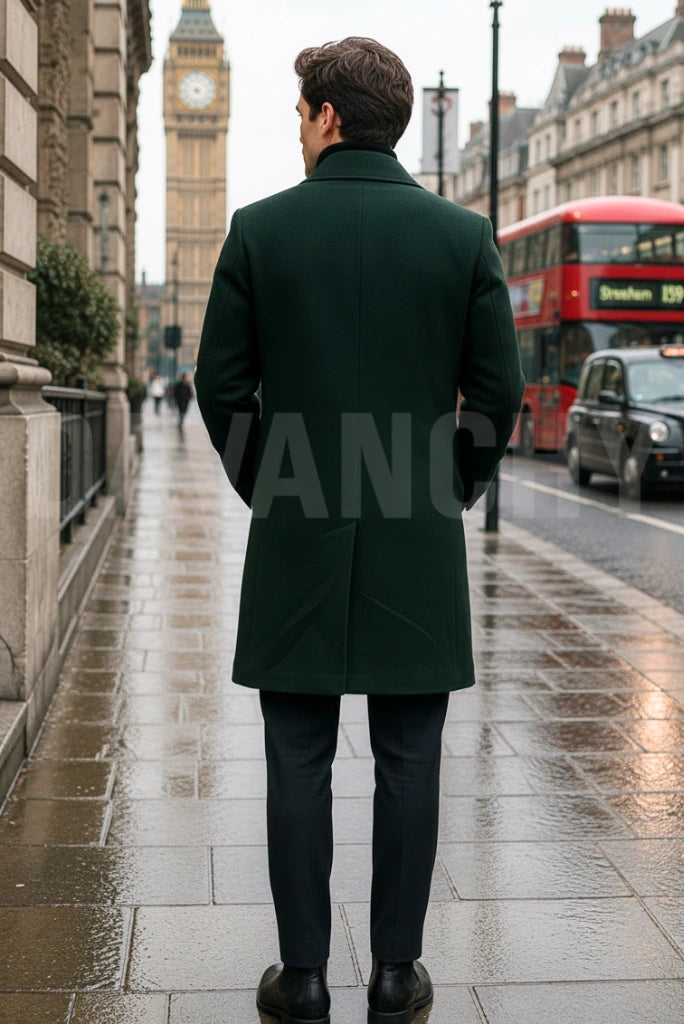 Emerald Green Wool Warm Overcoat Back