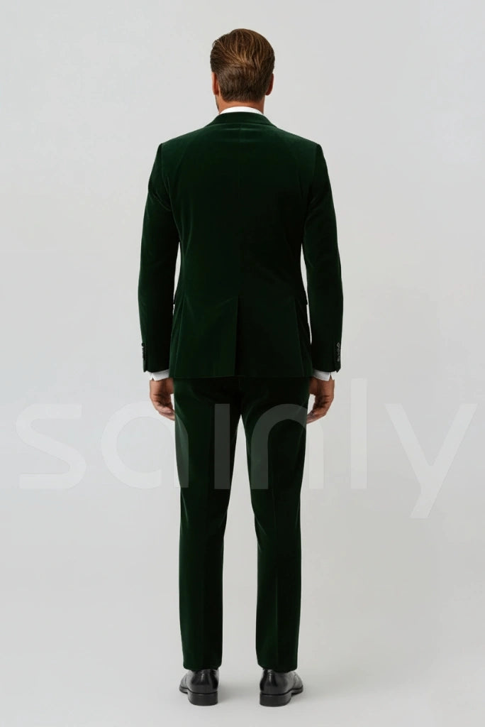 Velvet three-piece suit ideal for weddings and evening parties-back