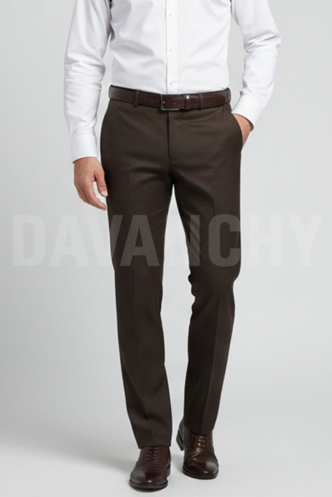 Men dark brown formal trouser-Front