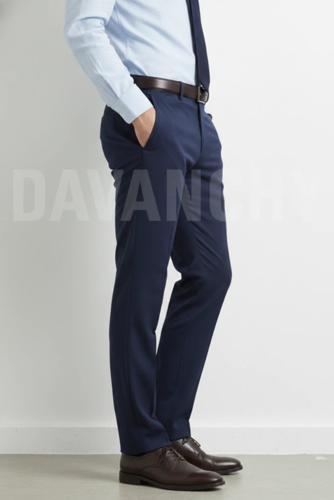 Men Navy Blue Business and Office Wear Formal Pant Ready to Wear
