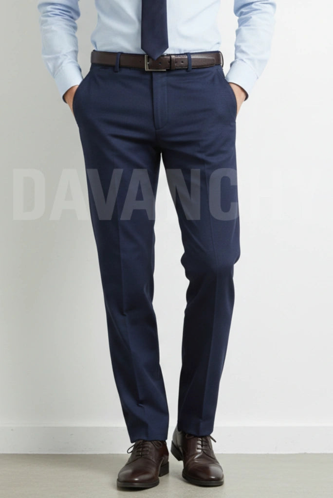 Men Navy Blue Business and Office Wear Formal Pant Ready to Wear