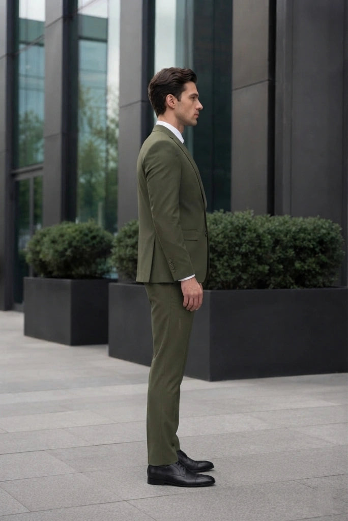 Olive Green Business Suit for Men-Side