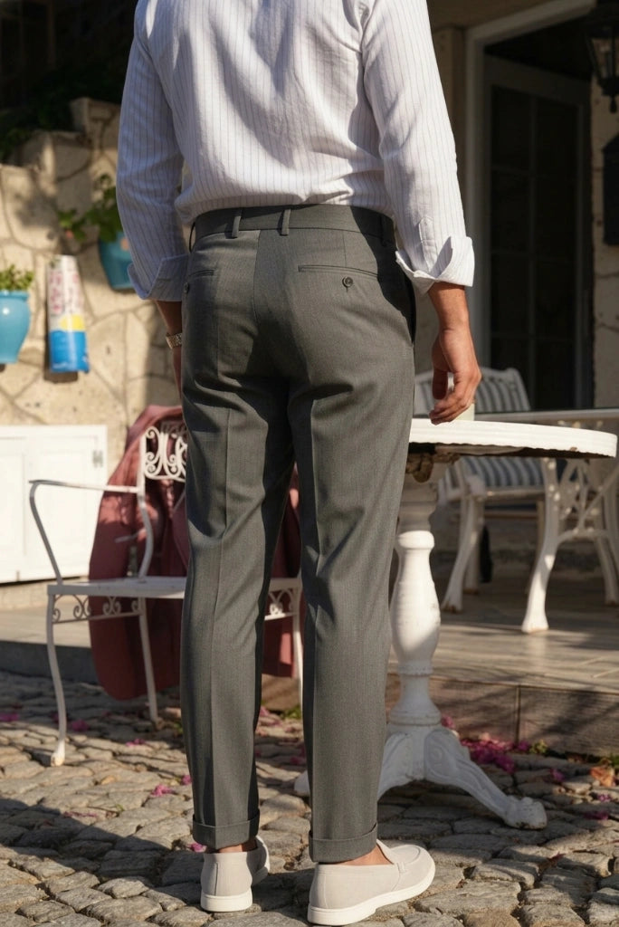 High Waist Grey Gurkha Trouser-Back