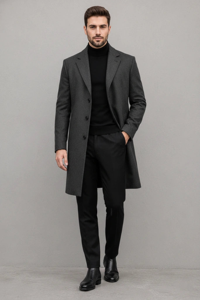 Men Grey Trench Coat-Front2