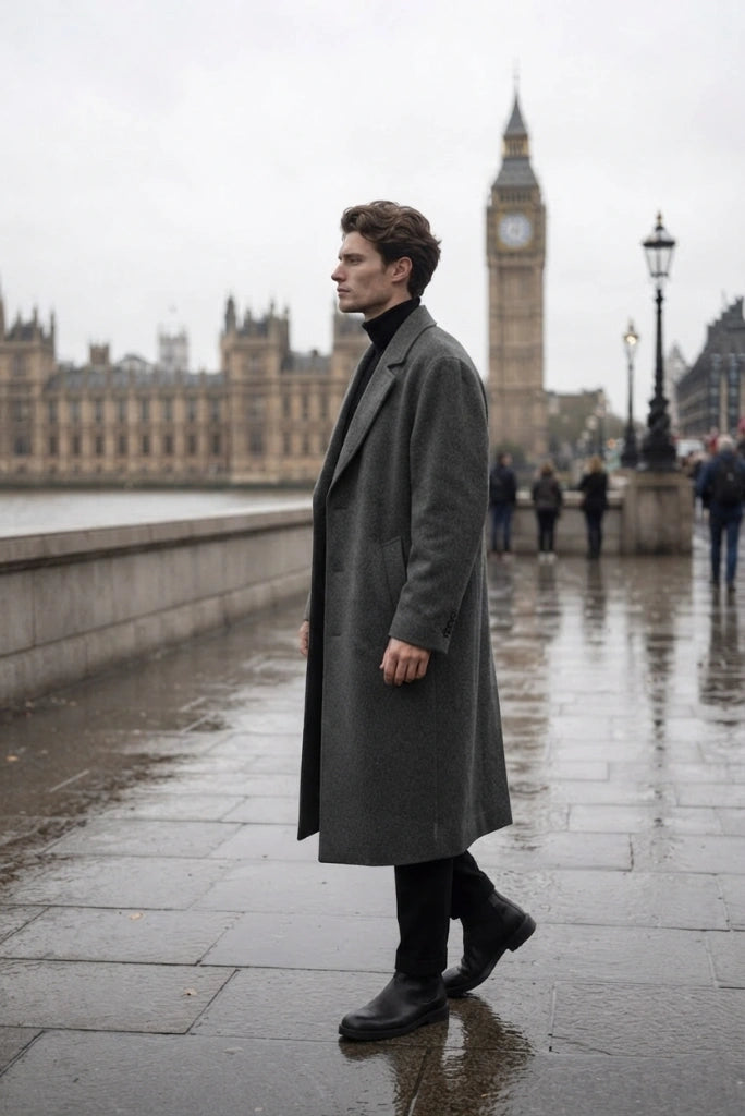 Grey Formal Overcoat for Men-Side
