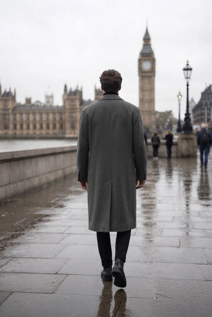 Grey Formal Overcoat-Back