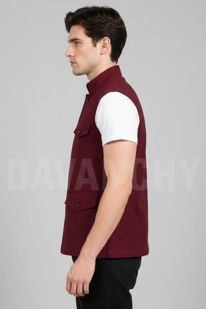 Stylish Maroon Jacket for Men-Side