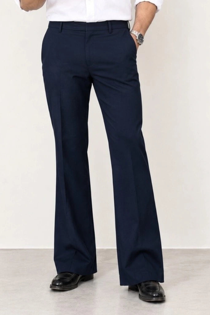 Men Navy Blue Bell Bottom Pant Flared Retro Style (Front)