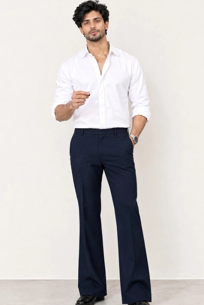  Navy Blue Bell Bottom  4-Way Stretch Fit Trouser (Full Front)