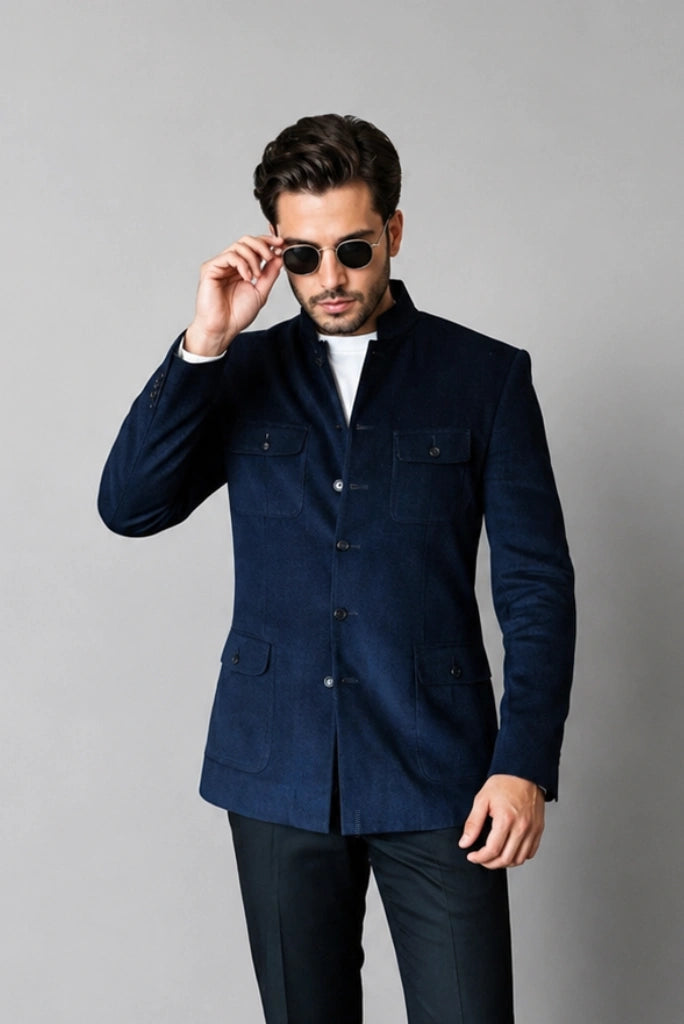 Navy Blue Bushcoat for Men-Front