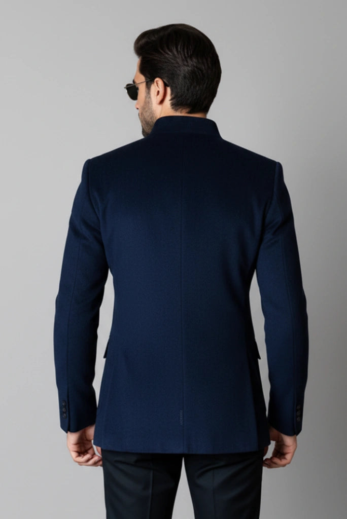 Men Navy Blue Formal Bushcoat-Back