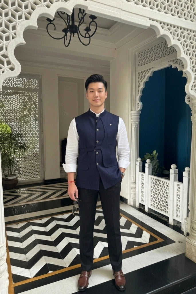 Navy Blue Formal Waistcoat for Men-Front