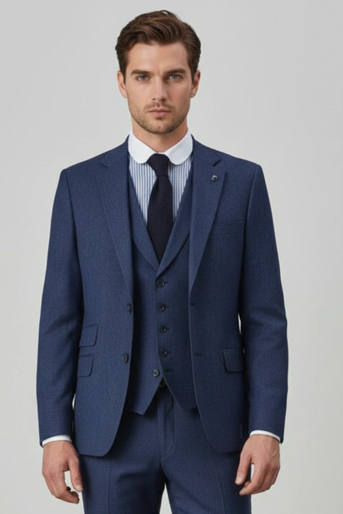 Men Navy Blue Formal Blazer-Front