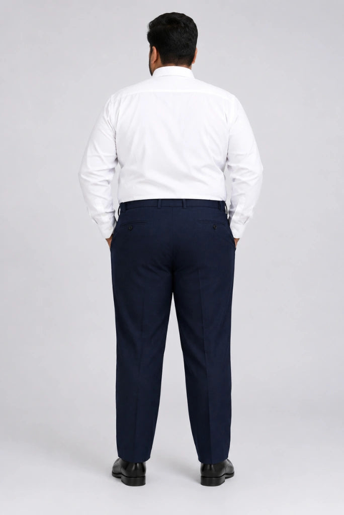 Men Navy Blue Plus Size Office Wear Trouser Back