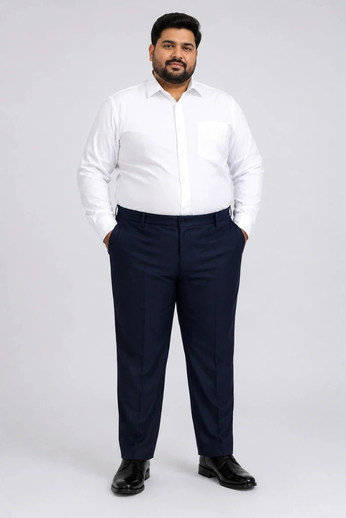 Men Navy Blue Formal Plus Size Trouser Front