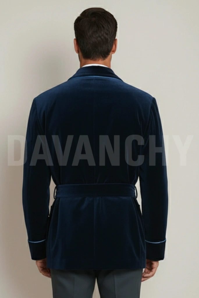 Blue Velvet Smoking Robe Jacket-Back
