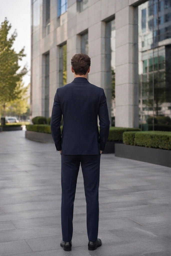 Navy Blue Business Suit for Men-Back
