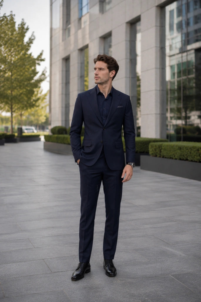 Men Navy Blue Premium Two Piece Suit-Front