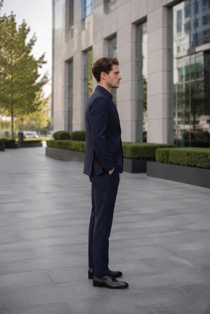 Premium Navy Blue Two Piece Suit for Men-Side