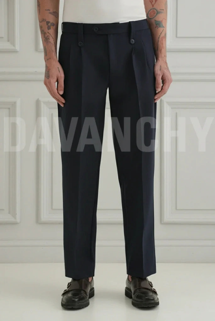 Men Navy Blue High Waist Formal Pants-Front