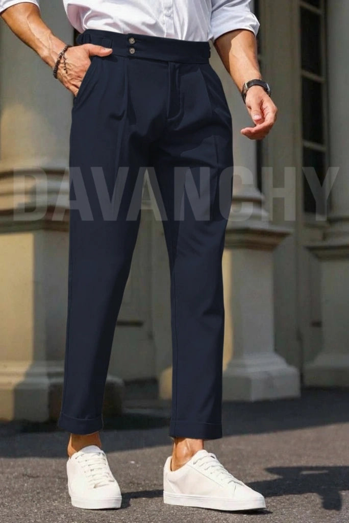 Men Navy Blue Formal Gurkha Pant-Front