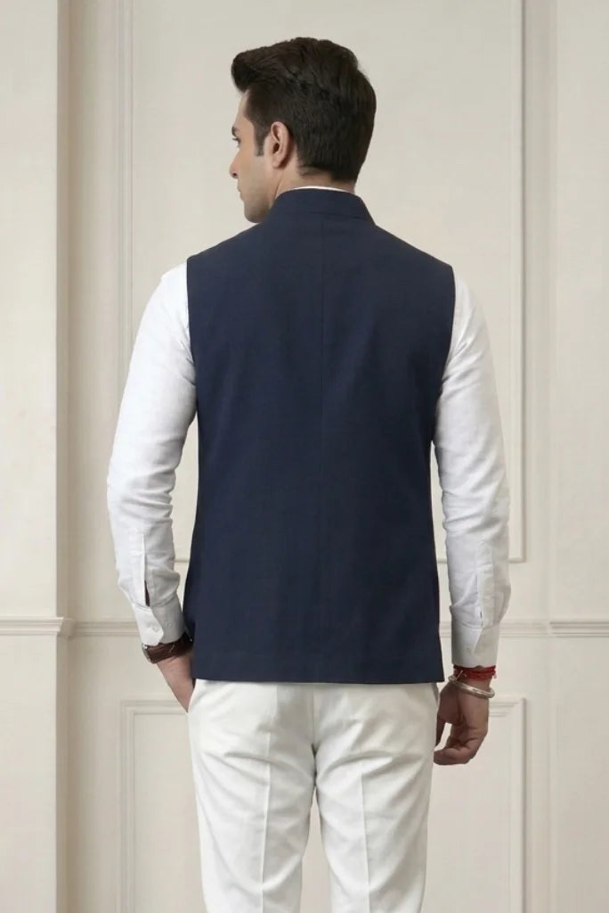 Navy Blue Stylish Hunting Jacket for Men – Back  