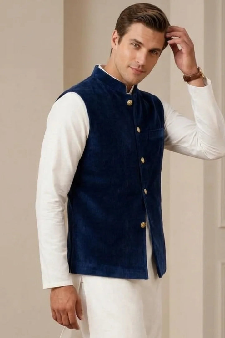 Navy Blue Nehru Jacket for Men