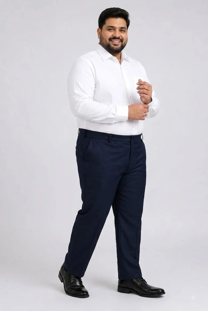 Men Plus Size Navy Blue Regular Fit Trouser Side 