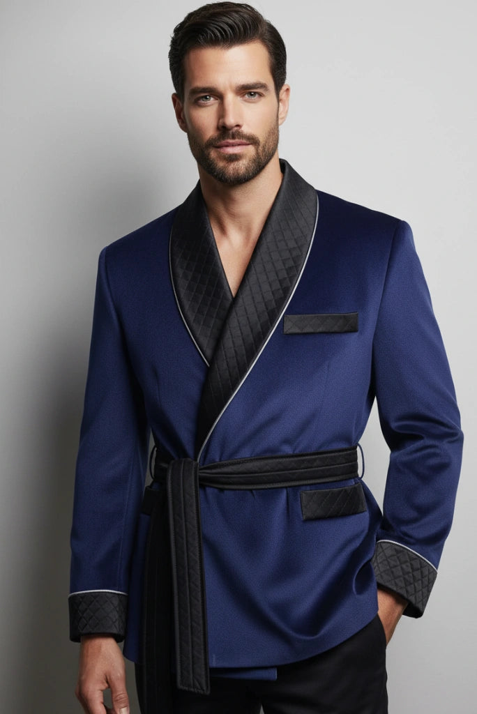 Navy Blue Velvet Smoking Blazer Dinner and Party Wear-Front