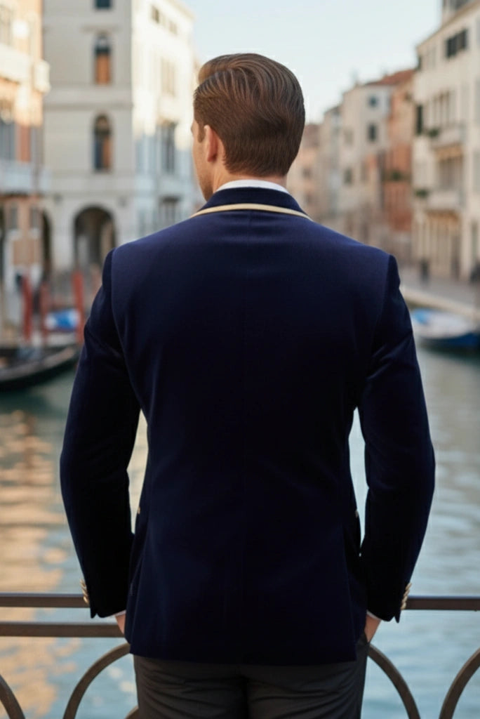 Premium Navy Blue Smoking Coat for Men-Back2
