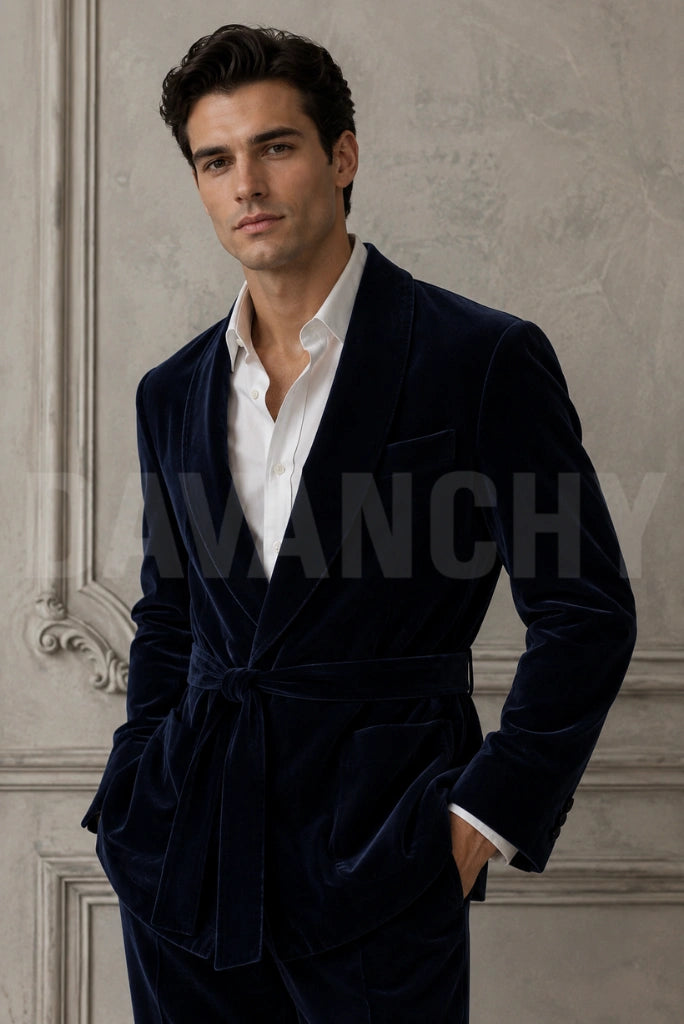 Men Dark Blue Smoking Jacket Premium-Front