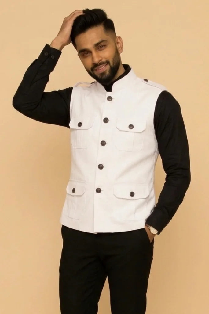 Men Off White Hunter Jacket With Flap Pockets – Front Different