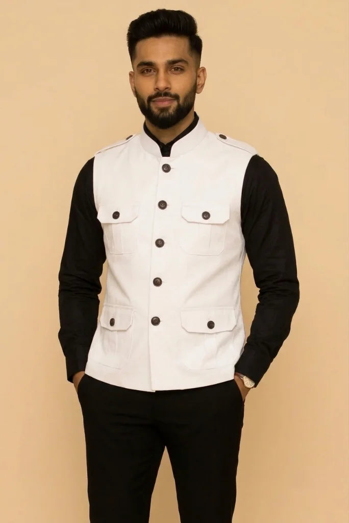Men Off White Stylish Hunter Jacket – Front 