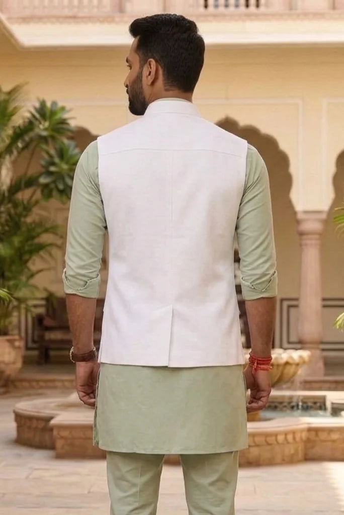 Off White Wedding Wear Safari Coat for Men – Back