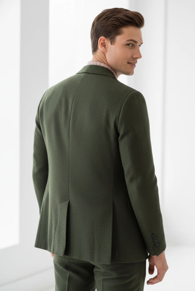 Olive Green Wedding Coat for Men-Back