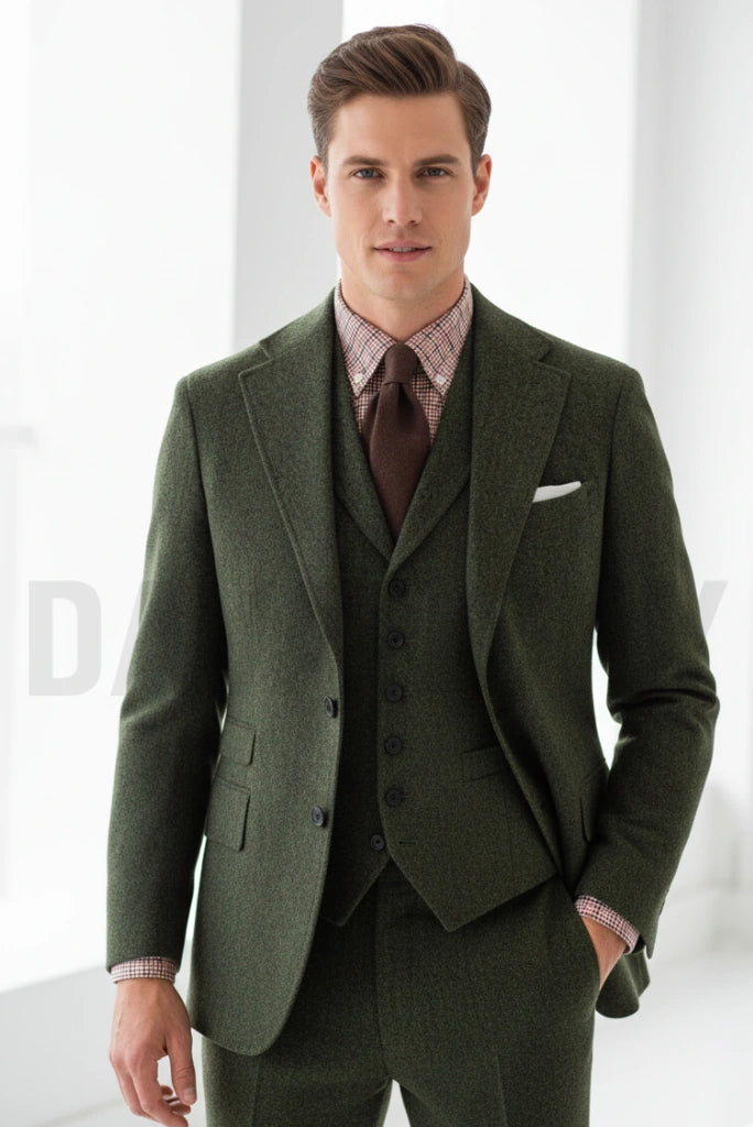 Men Emerald Green Tweed Blazer-Front