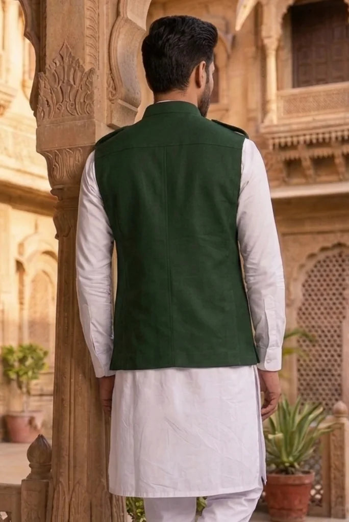 Olive Green Stylish Sleeveless Hunter Jacket for Men – Back