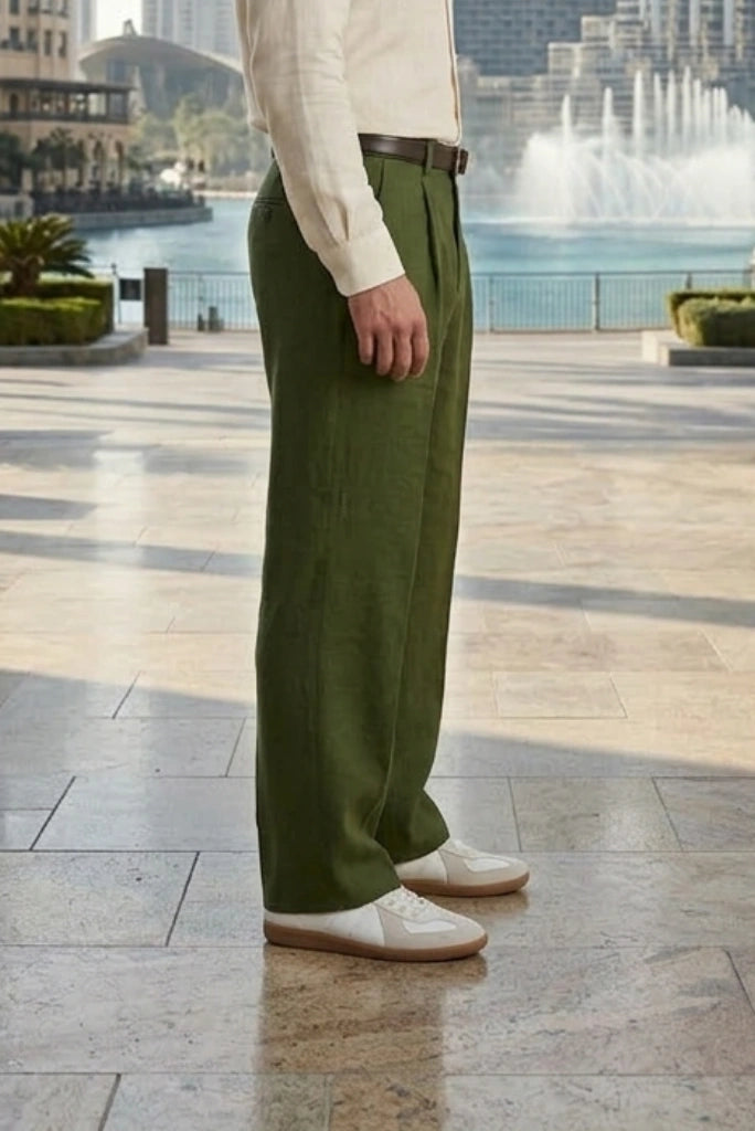 Premium Olive Green Linen Pant-Side